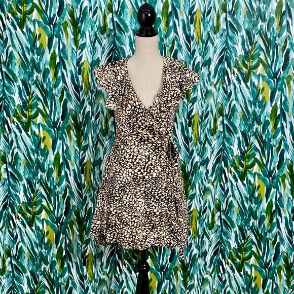 NEW Free People Jet Combo Leopard Animal Print French Quarter Wrap Mini Dress XS - Picture 1 of 11